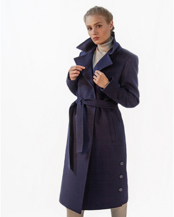 Синее двубортное классическое пальто