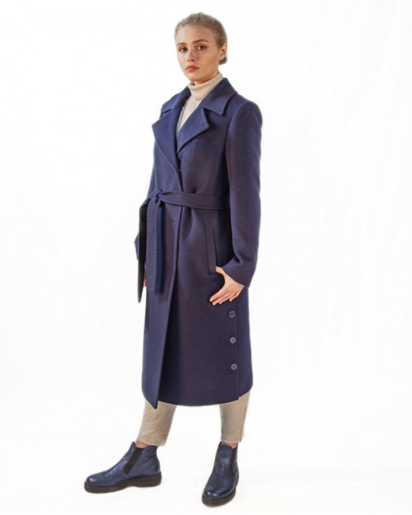 Синее двубортное классическое пальто