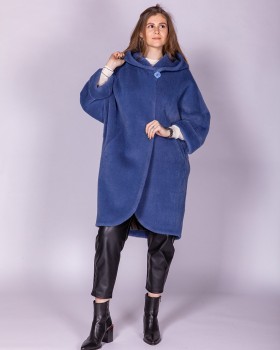 Свободное женское пальто с капюшоном