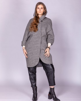 Пальто женское серого цвета с капюшоном ALVO